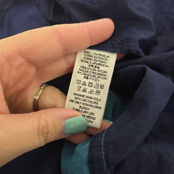 Free People Colorblock Long Windbreaker Jacket Navy‎ Orange Size Small Full Zip - Picture 4 of 9